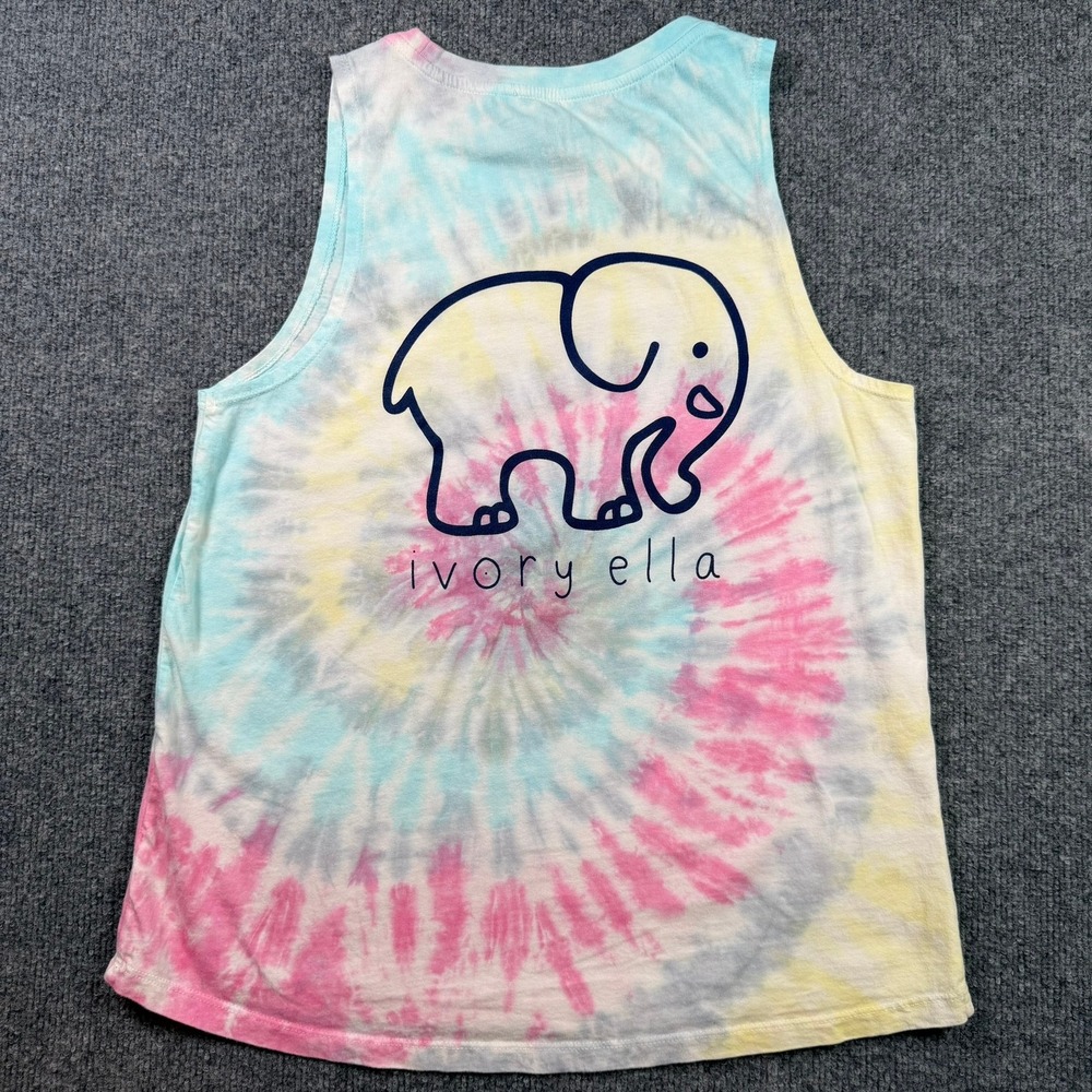 Ivory Ella Tank Top Womens Medium Multi Tie Dye Elephant Logo Sleeveless Cotton